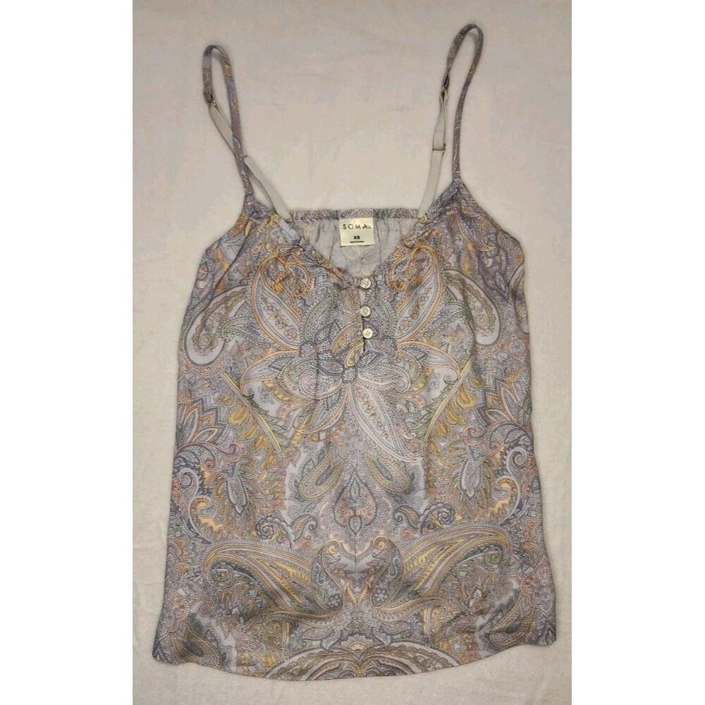 Soma Paisley Print Cami & Shorts Set in Light Gray, Blue & Gold - Picture 2 of 10